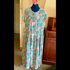 M L Vintage Bila Gauze Dress 1990 Azure Floral